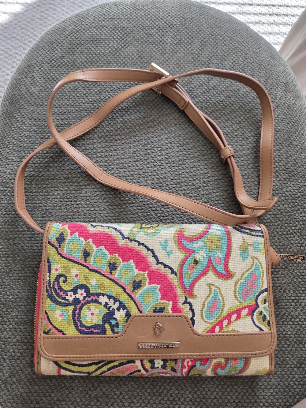 Spartina 449 Paisley Linen Leather Crossbody Wallet Bag